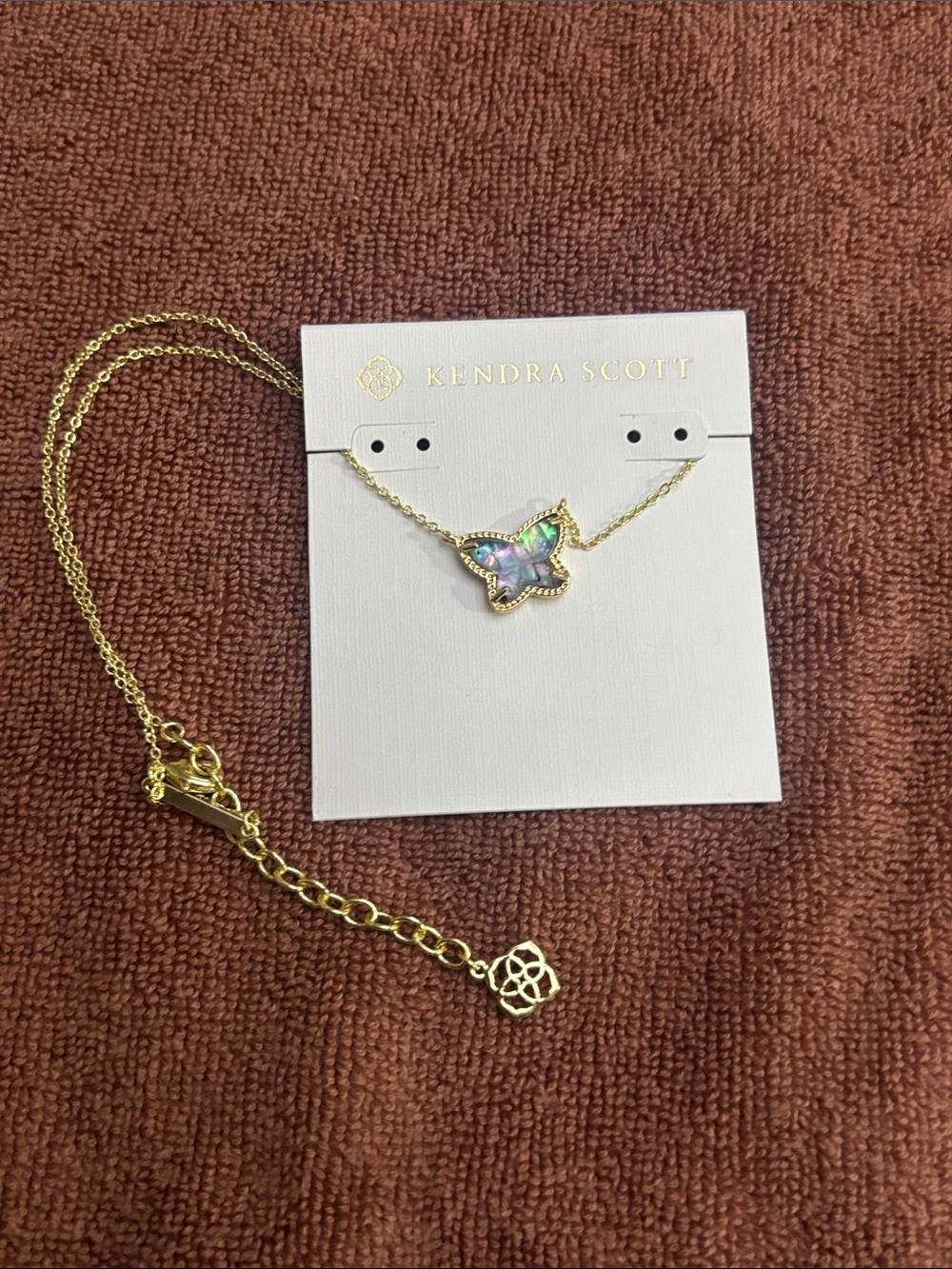 Kendra Scott Gold Butterfly Necklace with Iridescent Green-Blue Abalone